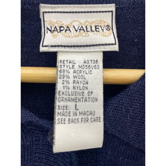 Napa Valley‎ Navy Blue Embroidered Beaded Floral Cardigan Sweater Button Up Sz L - Picture 6 of 9